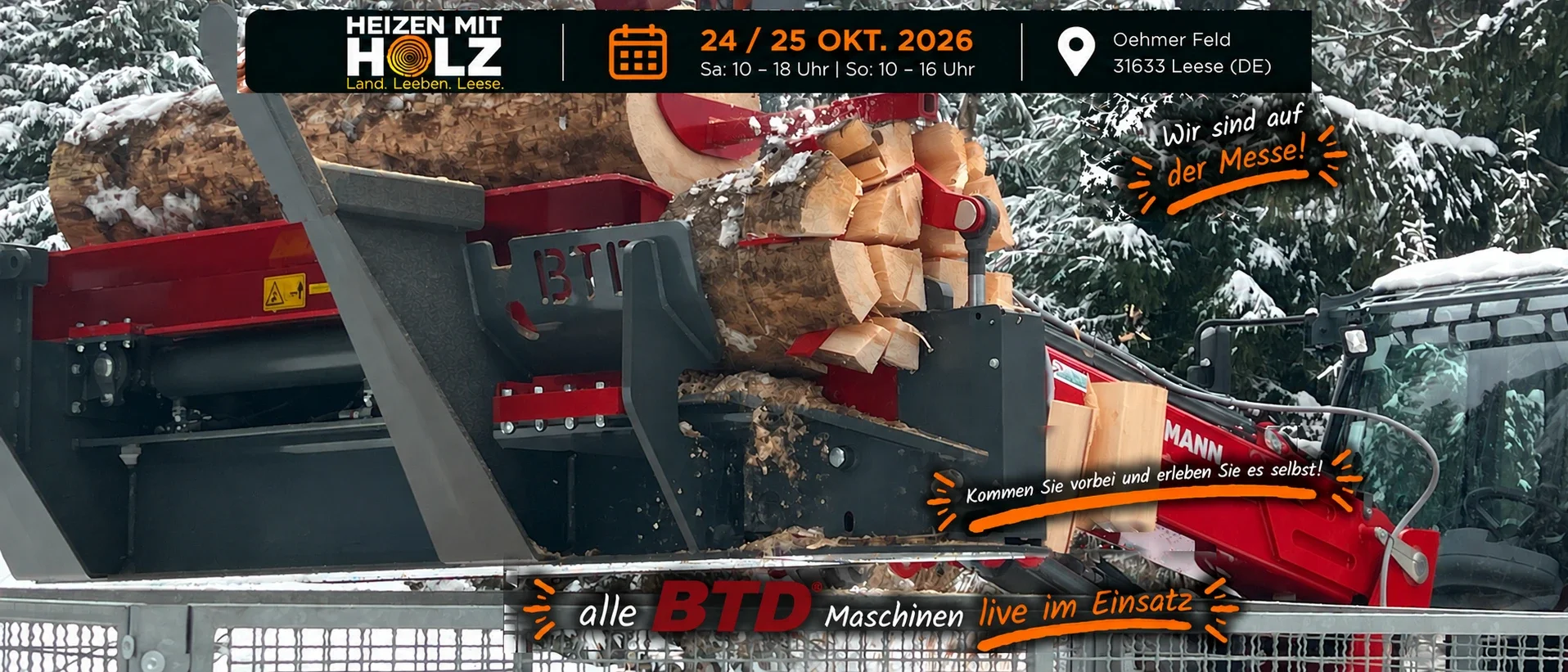 BTD zaagkloofmachine tijdens Heizen mit Holz in Leese 2026